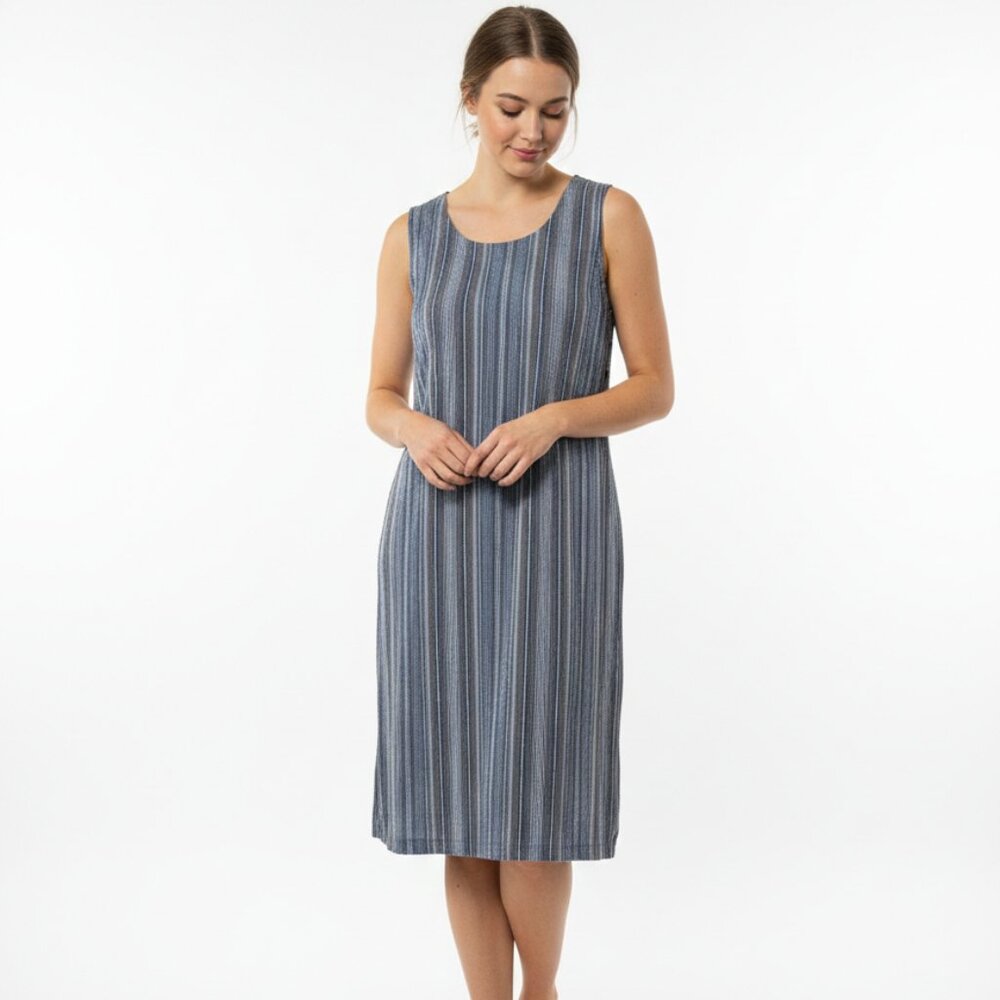 White Stag Dress Blue Stripes Midi Minimalist Casual Sleeveless Linen 22W